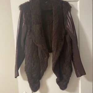 Brown/burgundy Real fur and leather jacket